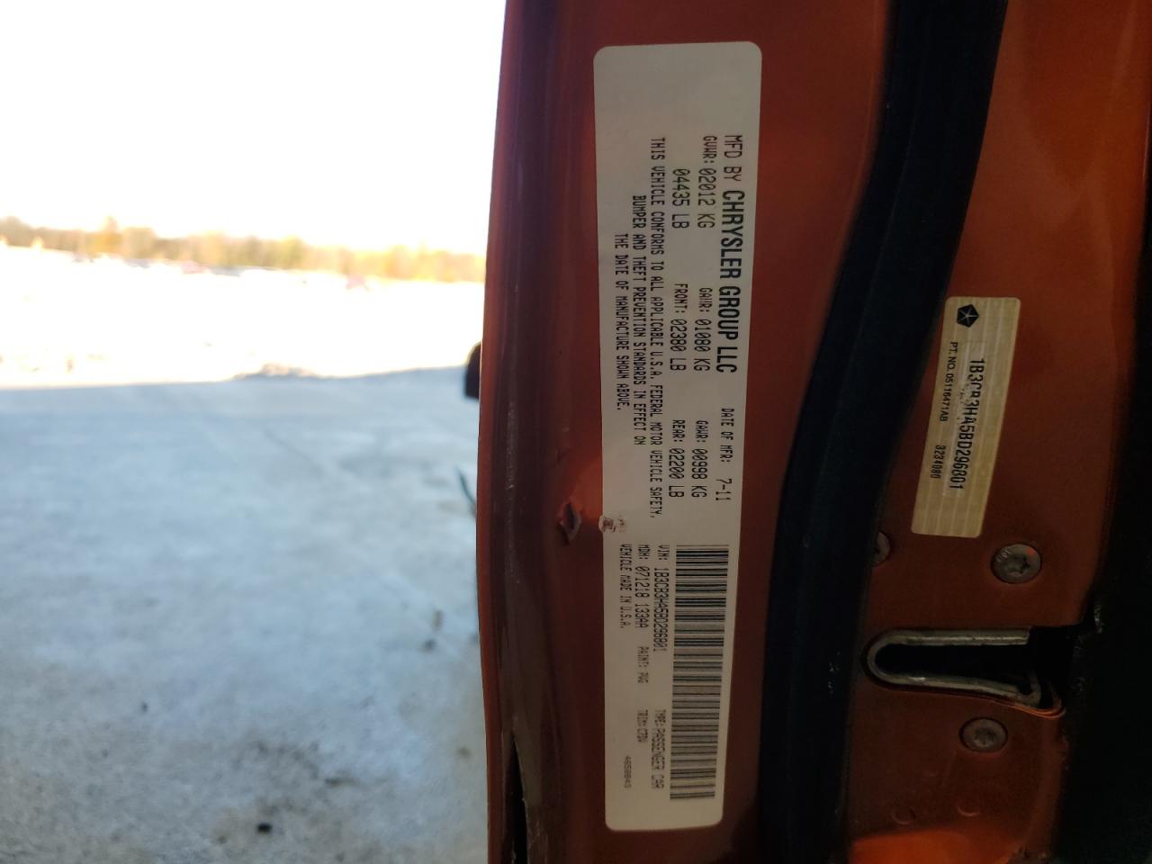 2011 Dodge Caliber Mainstreet VIN: 1B3CB3HA5BD296801 Lot: 91173655