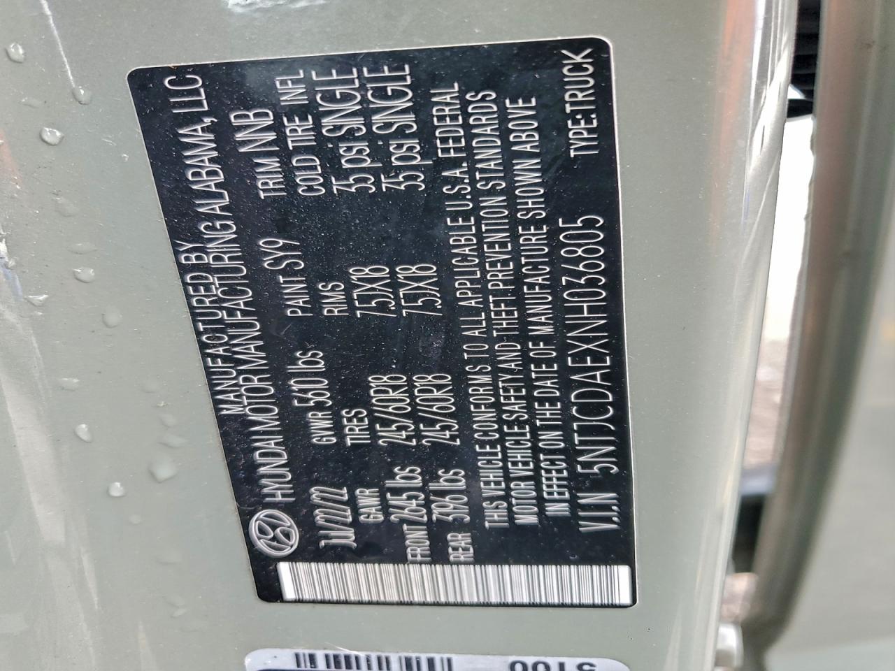 2022 Hyundai Santa Cruz Sel VIN: 5NTJCDAEXNH036805 Lot: 92462585