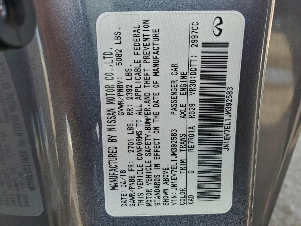 2018 Infiniti Q60 Luxe 300 VIN: JN1EV7EL1JM392583 Lot: 93892165