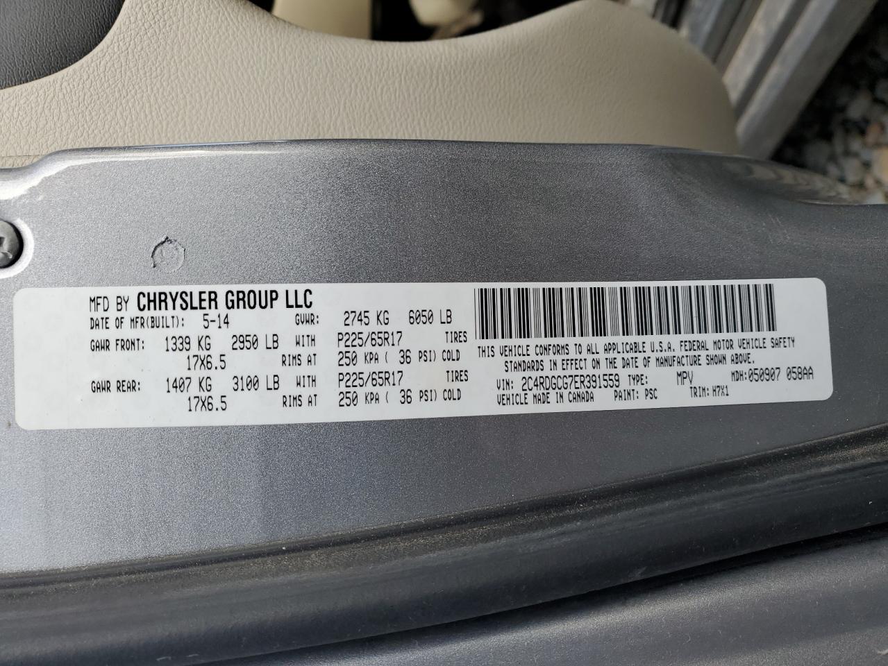 2014 Dodge Grand Caravan Sxt VIN: 2C4RDGCG7ER391559 Lot: 91572865