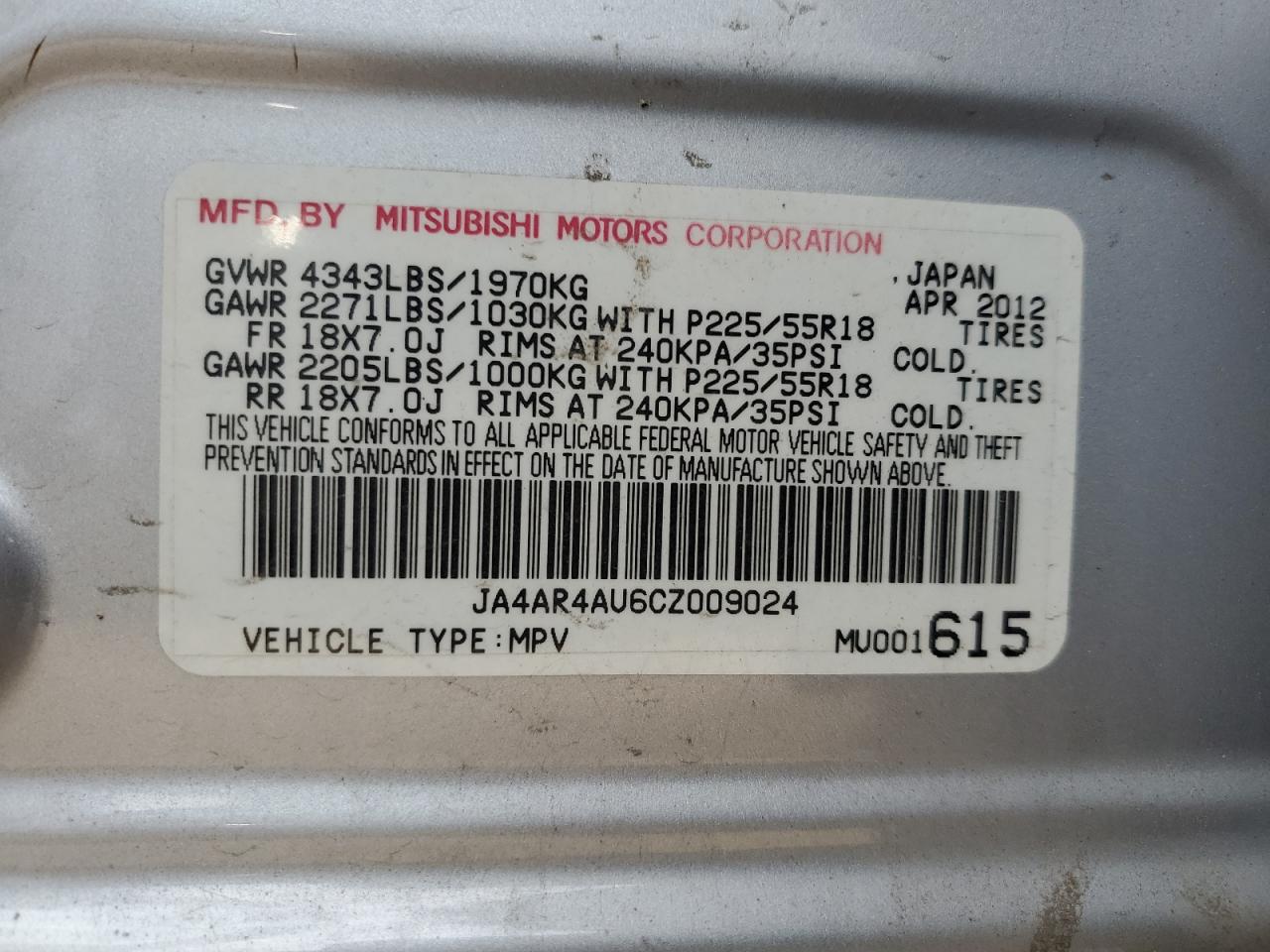 2012 Mitsubishi Outlander Sport Se VIN: JA4AR4AU6CZ009024 Lot: 90827255