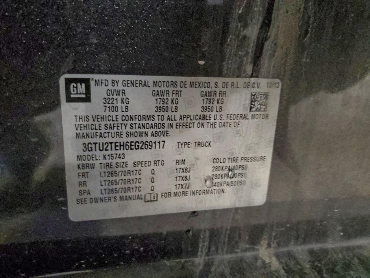2014 GMC Sierra K1500 VIN: 3GTU2TEH6EG269117 Lot: 93696505