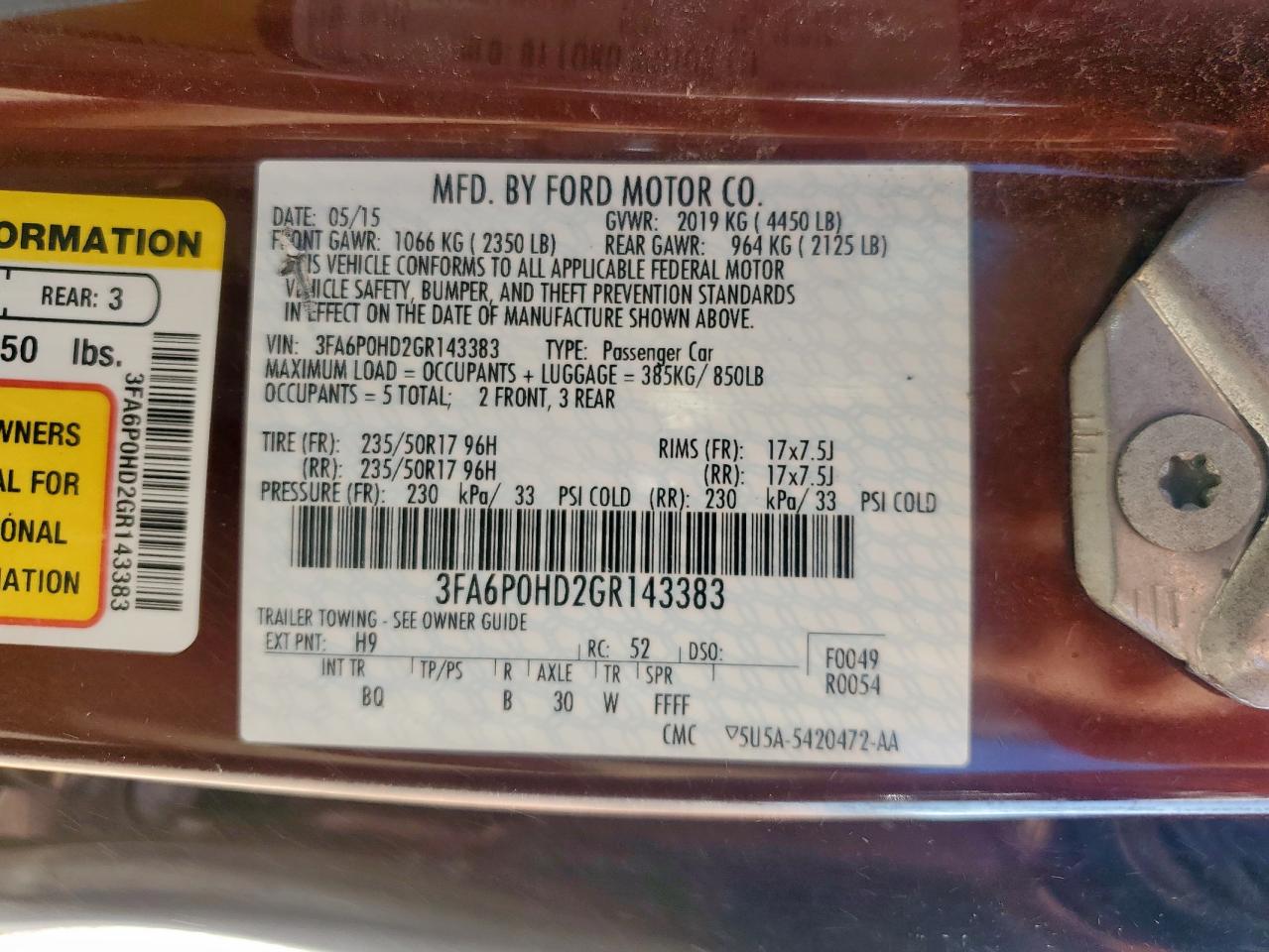 2016 Ford Fusion Se VIN: 3FA6P0HD2GR143383 Lot: 91711045