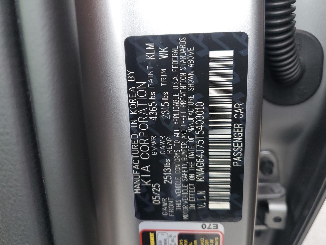 2026 Kia K5 Gt Line VIN: KNAG64J75T5403010 Lot: 92270855