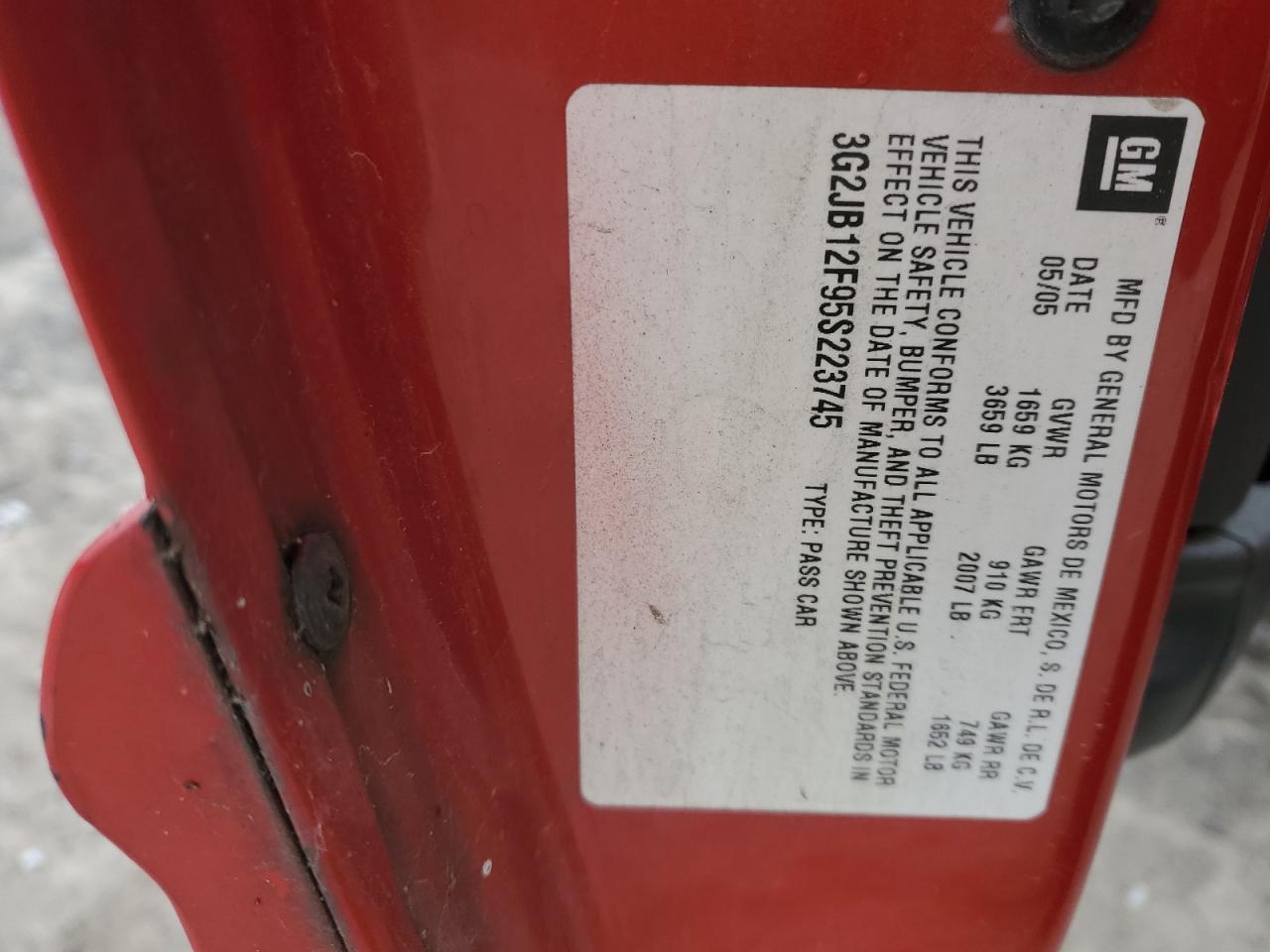 2005 Pontiac Sunfire VIN: 3G2JB12F95S223745 Lot: 91698055