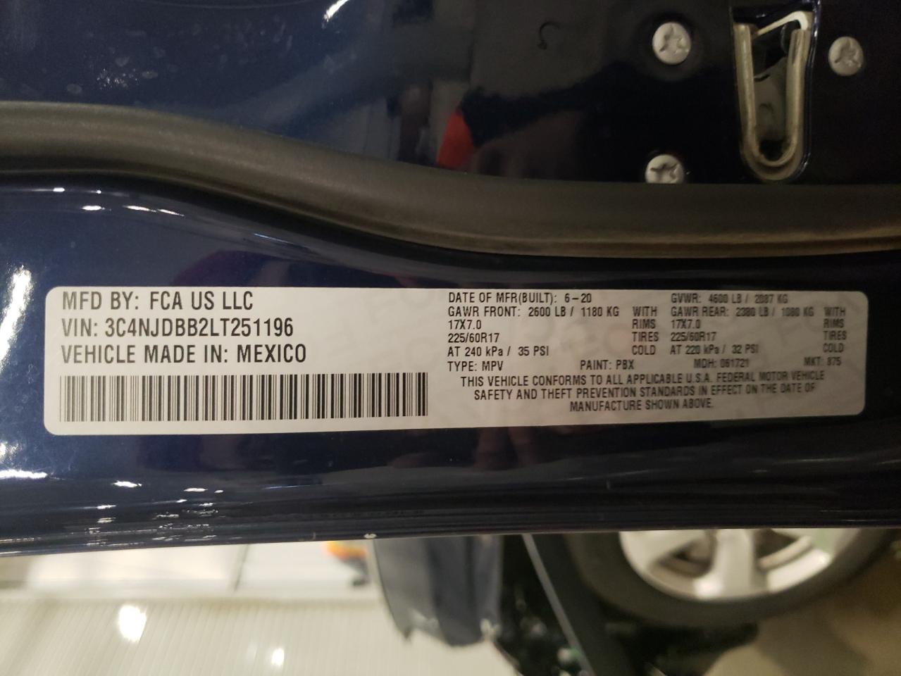 2020 Jeep Compass Latitude VIN: 3C4NJDBB2LT251196 Lot: 93805055