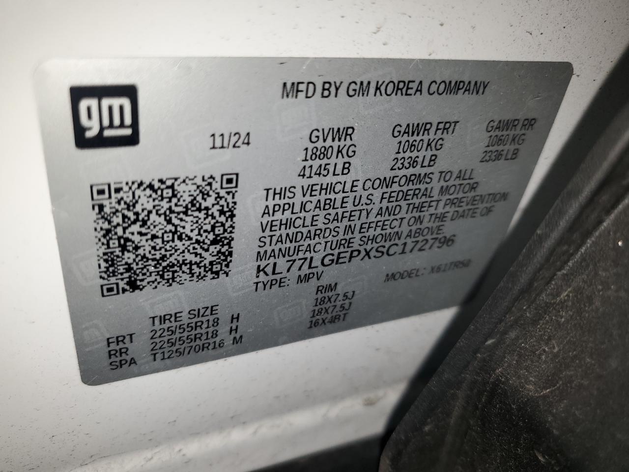 2025 Chevrolet Trax 1Rs VIN: KL77LGEPXSC172796 Lot: 93376845