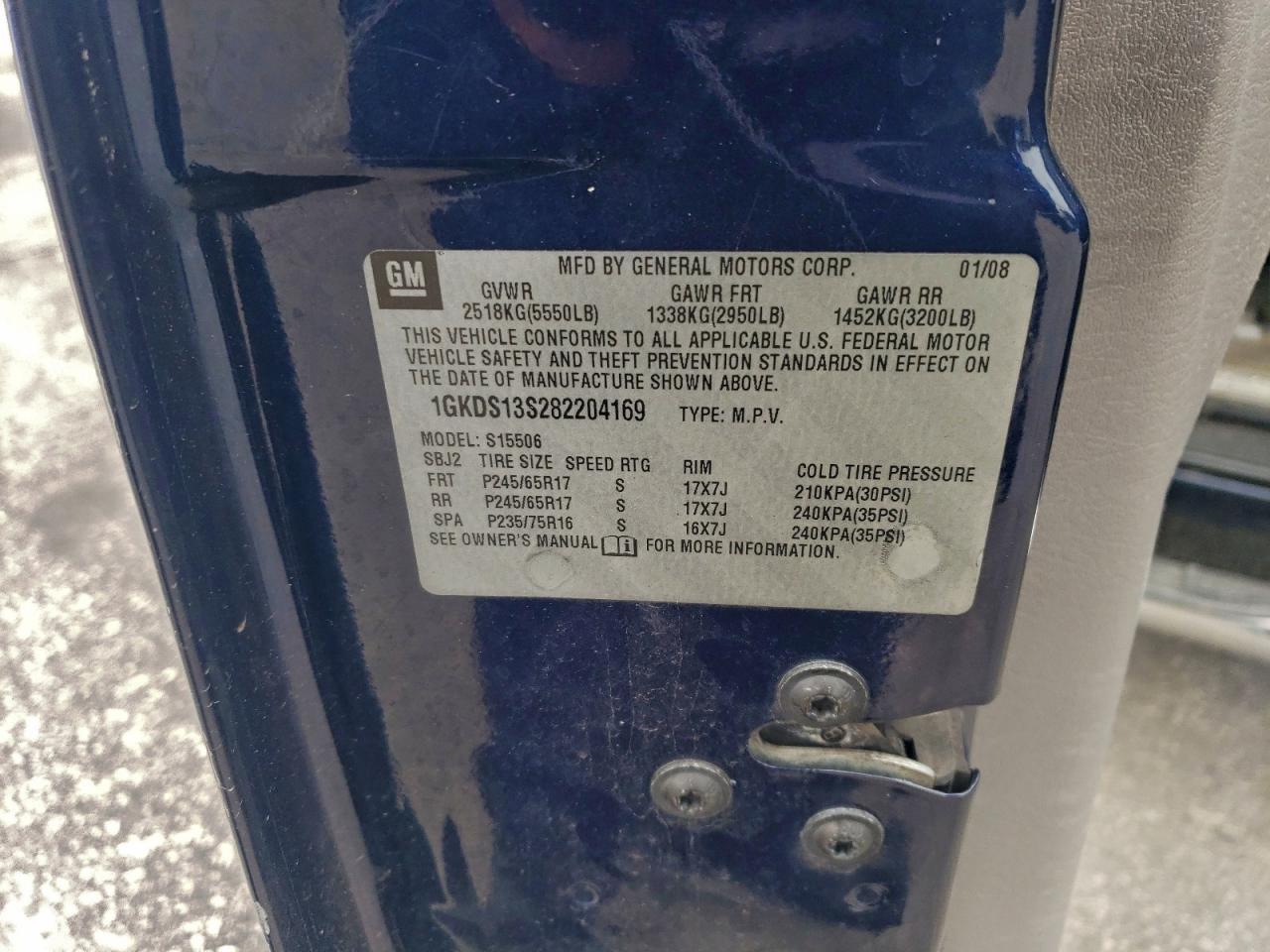 2008 GMC Envoy VIN: 1GKDS13S282204169 Lot: 94193545