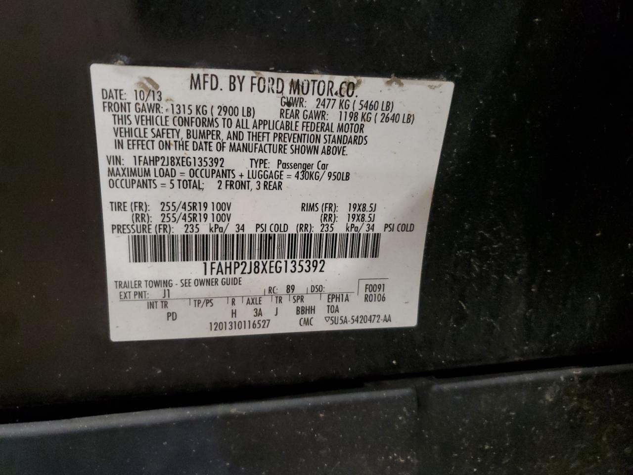 2014 Ford Taurus Limited VIN: 1FAHP2J8XEG135392 Lot: 90581855