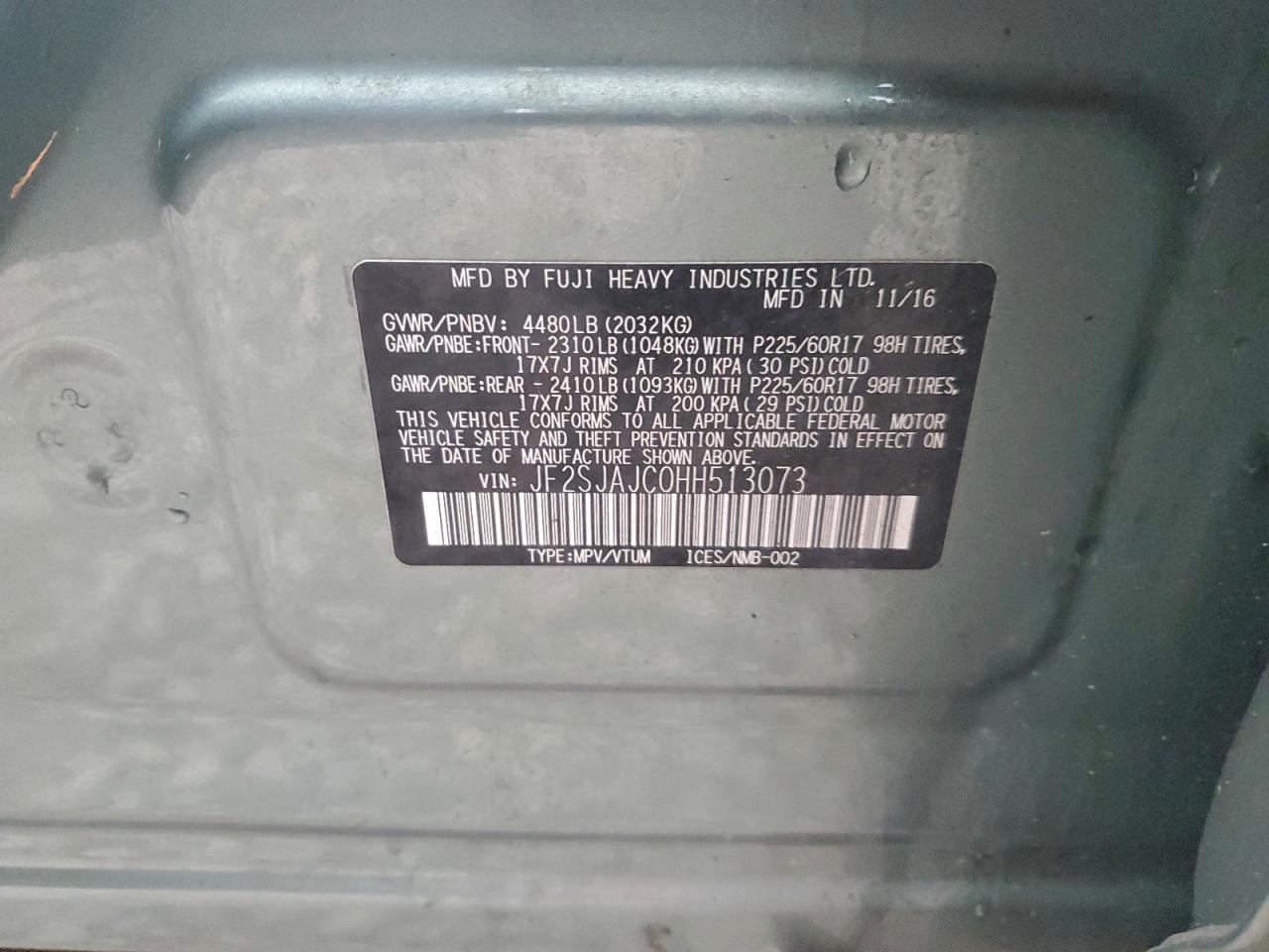 2017 Subaru Forester 2.5I Limited VIN: JF2SJAJC0HH513073 Lot: 94349435