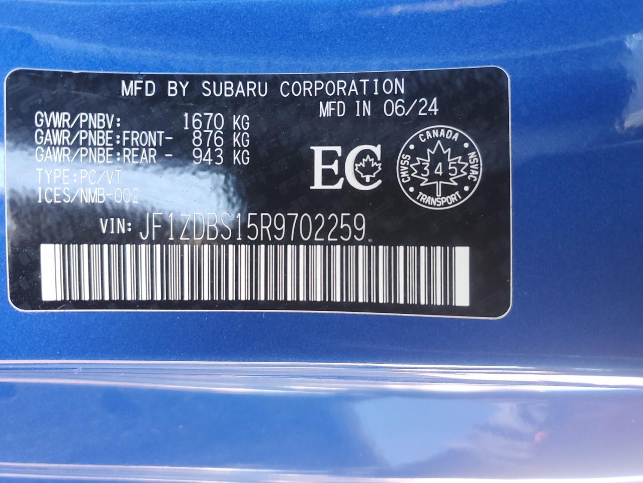 2024 Subaru Brz Ts VIN: JF1ZDBS15R9702259 Lot: 91855875