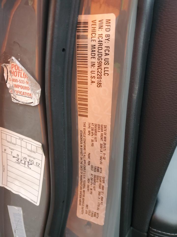 2022 Dodge Durango Gt VIN: 1C4RDJDG9NC220185 Lot: 92192815