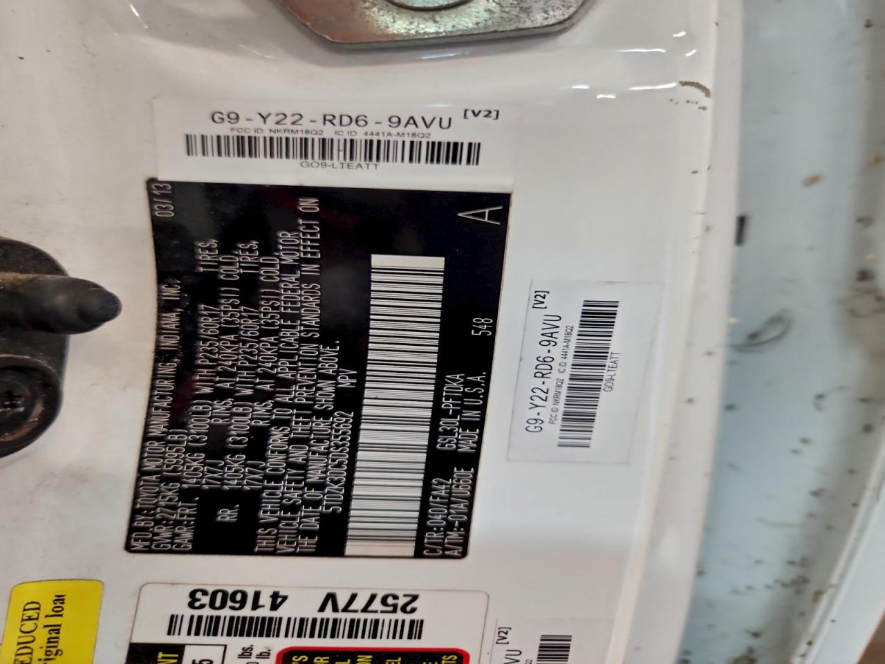 2013 Toyota Sienna VIN: 5TDZK3DC5DS355692 Lot: 92717265