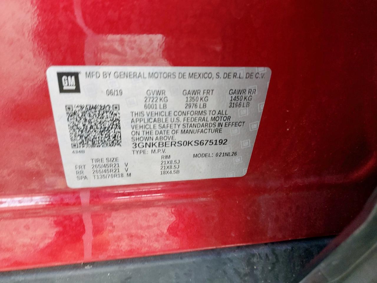 2019 Chevrolet Blazer Rs VIN: 3GNKBERS0KS675192 Lot: 93631315