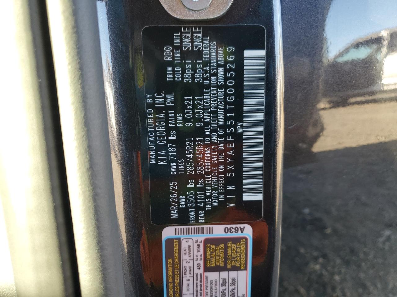 2026 Kia Ev9 Gt Line VIN: 5XYAEFS51TG005269 Lot: 90256785