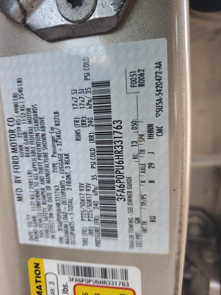 2017 Ford Fusion Se Phev VIN: 3FA6P0PU6HR331763 Lot: 90803735