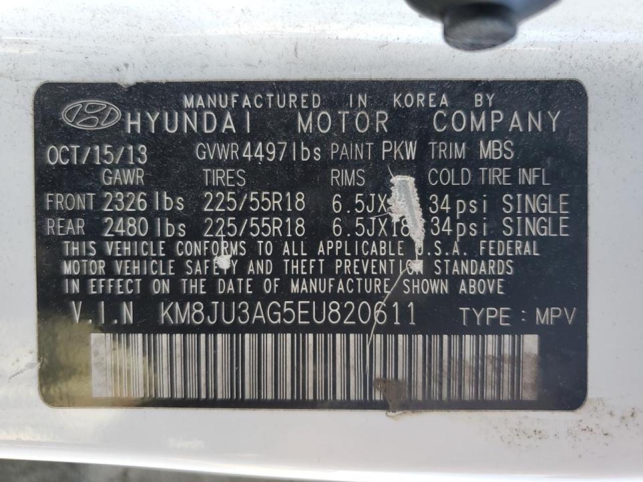 2014 Hyundai Tucson Gls VIN: KM8JU3AG5EU820611 Lot: 90825315