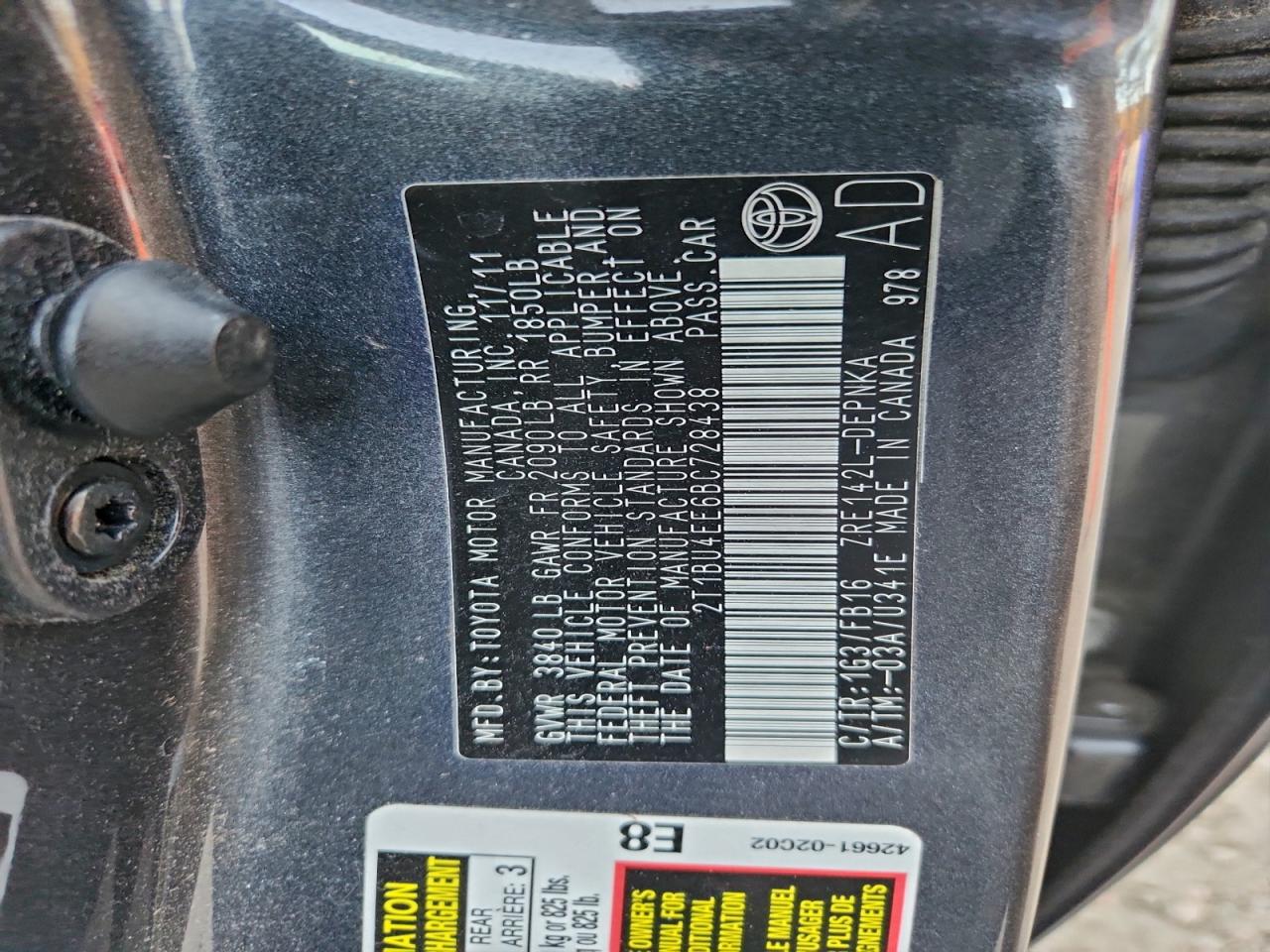 2011 Toyota Corolla Base VIN: 2T1BU4EE6BC728438 Lot: 94629075