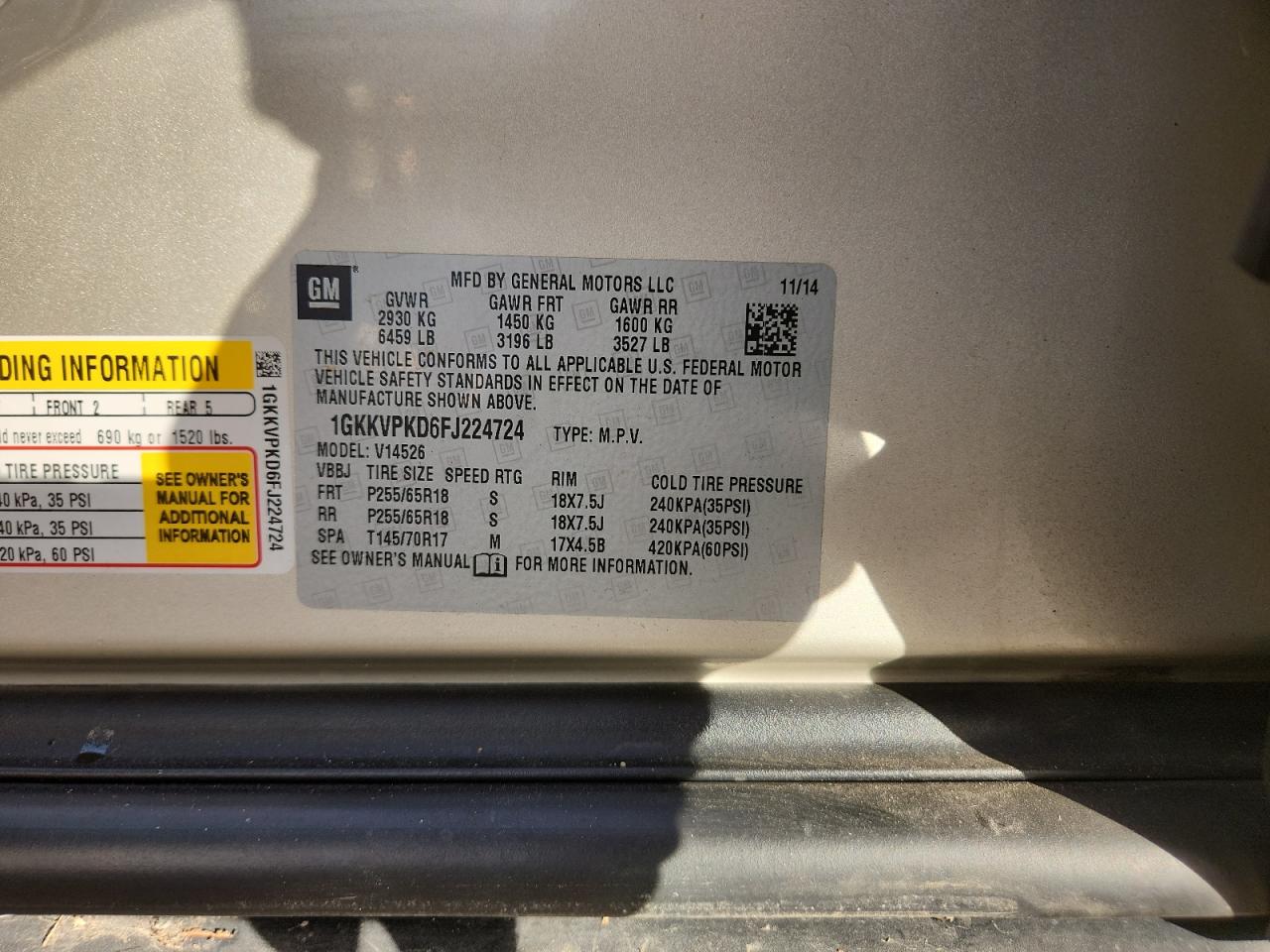 2015 GMC Acadia Sle VIN: 1GKKVPKD6FJ224724 Lot: 92699565