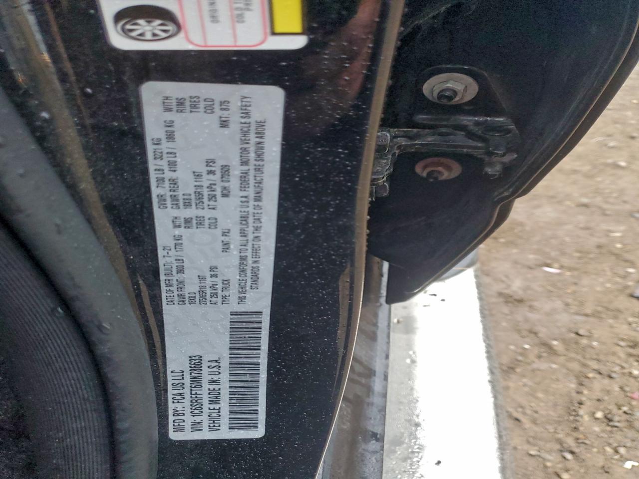 2021 Ram 1500 Big Horn/Lone Star VIN: 1C6SRFFT6MN786633 Lot: 93640325