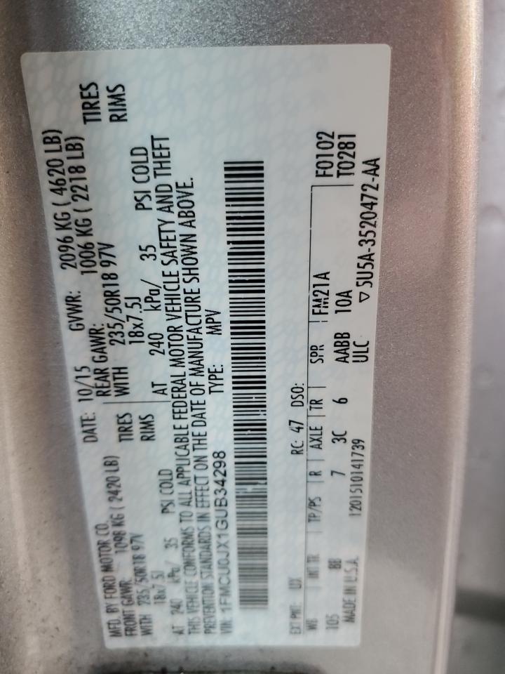 2016 Ford Escape Titanium VIN: 1FMCU0JX1GUB34298 Lot: 92863425