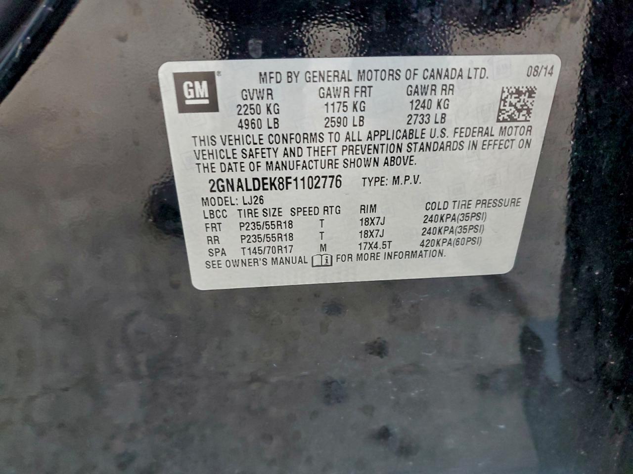 2015 Chevrolet Equinox Ltz VIN: 2GNALDEK8F1102776 Lot: 93756915