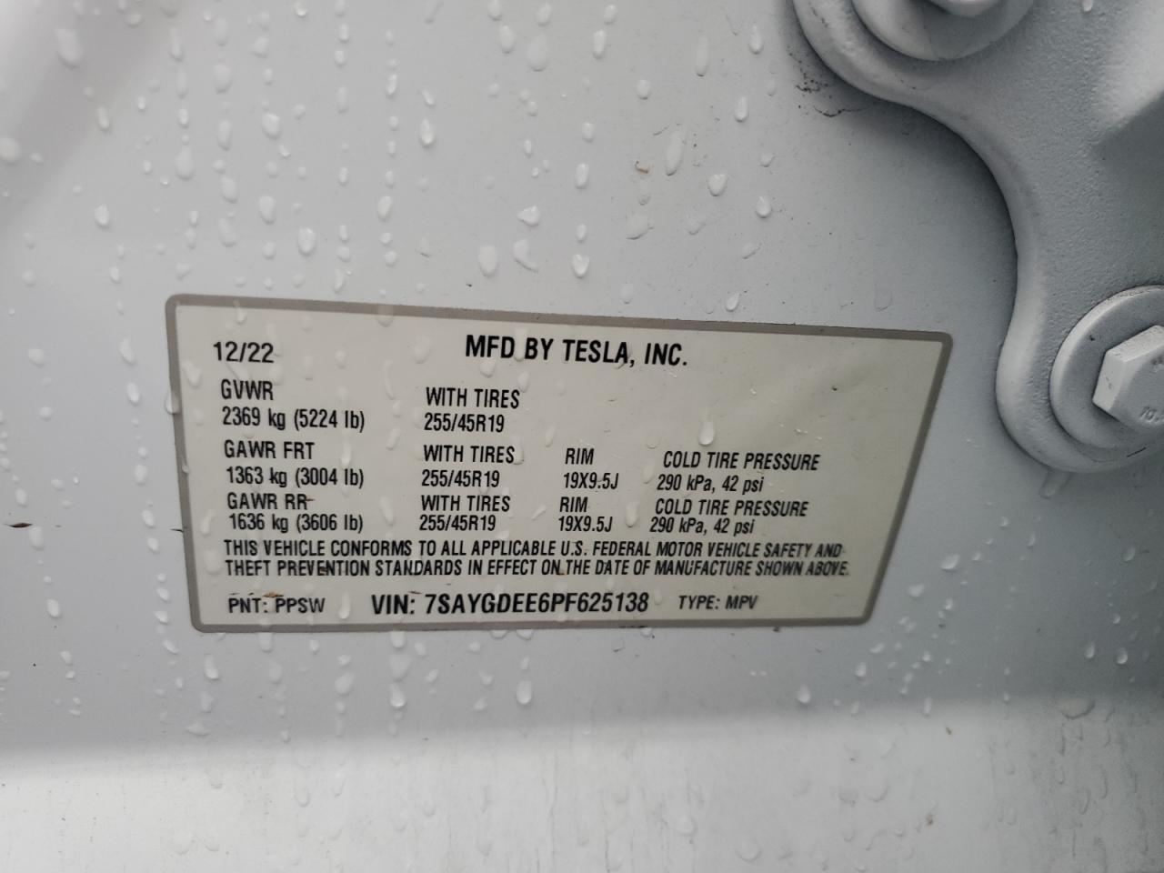 2023 Tesla Model Y VIN: 7SAYGDEE6PF625138 Lot: 93088885