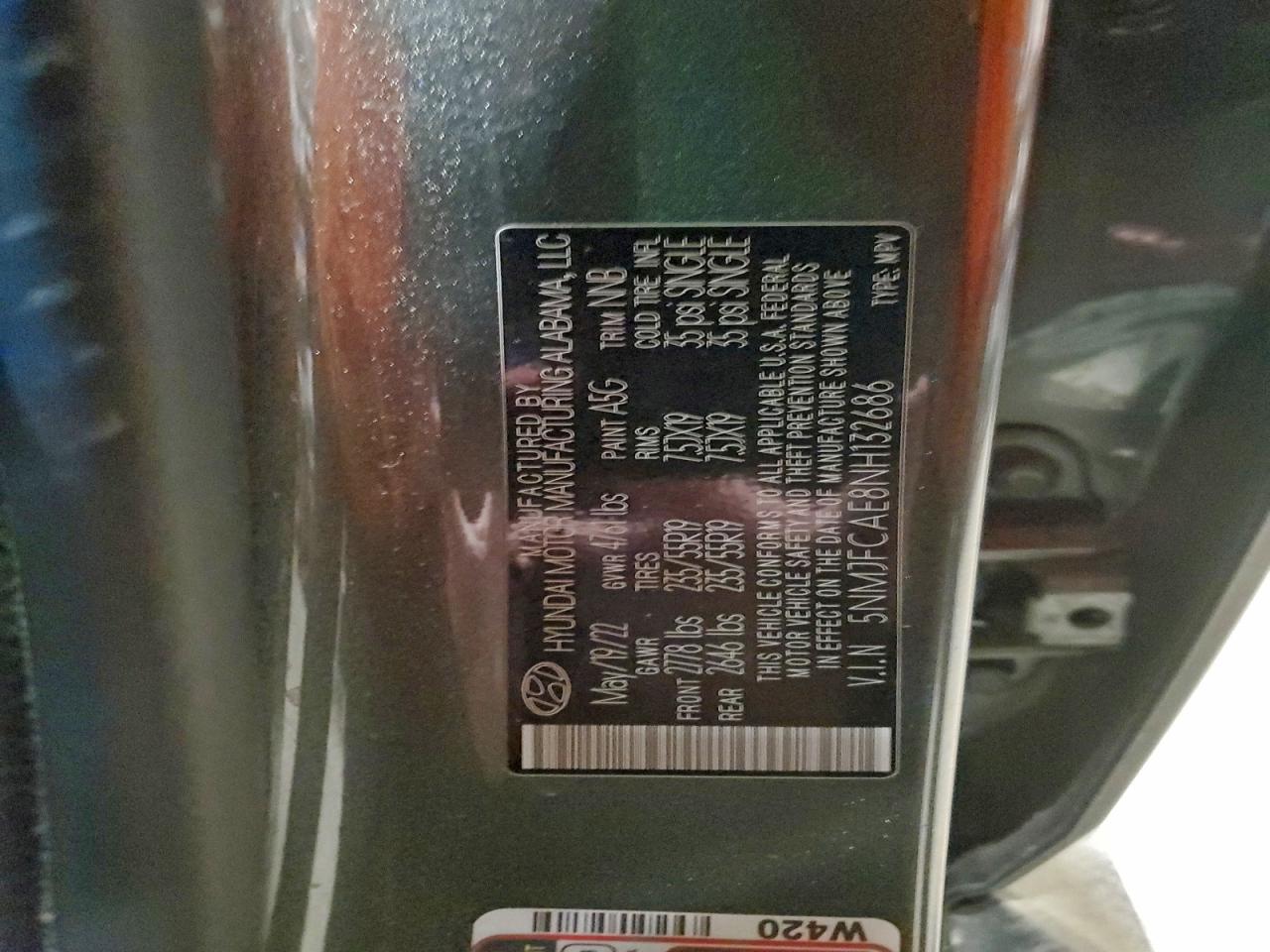 2022 Hyundai Tucson Sel VIN: 5NMJFCAE8NH132686 Lot: 93493205