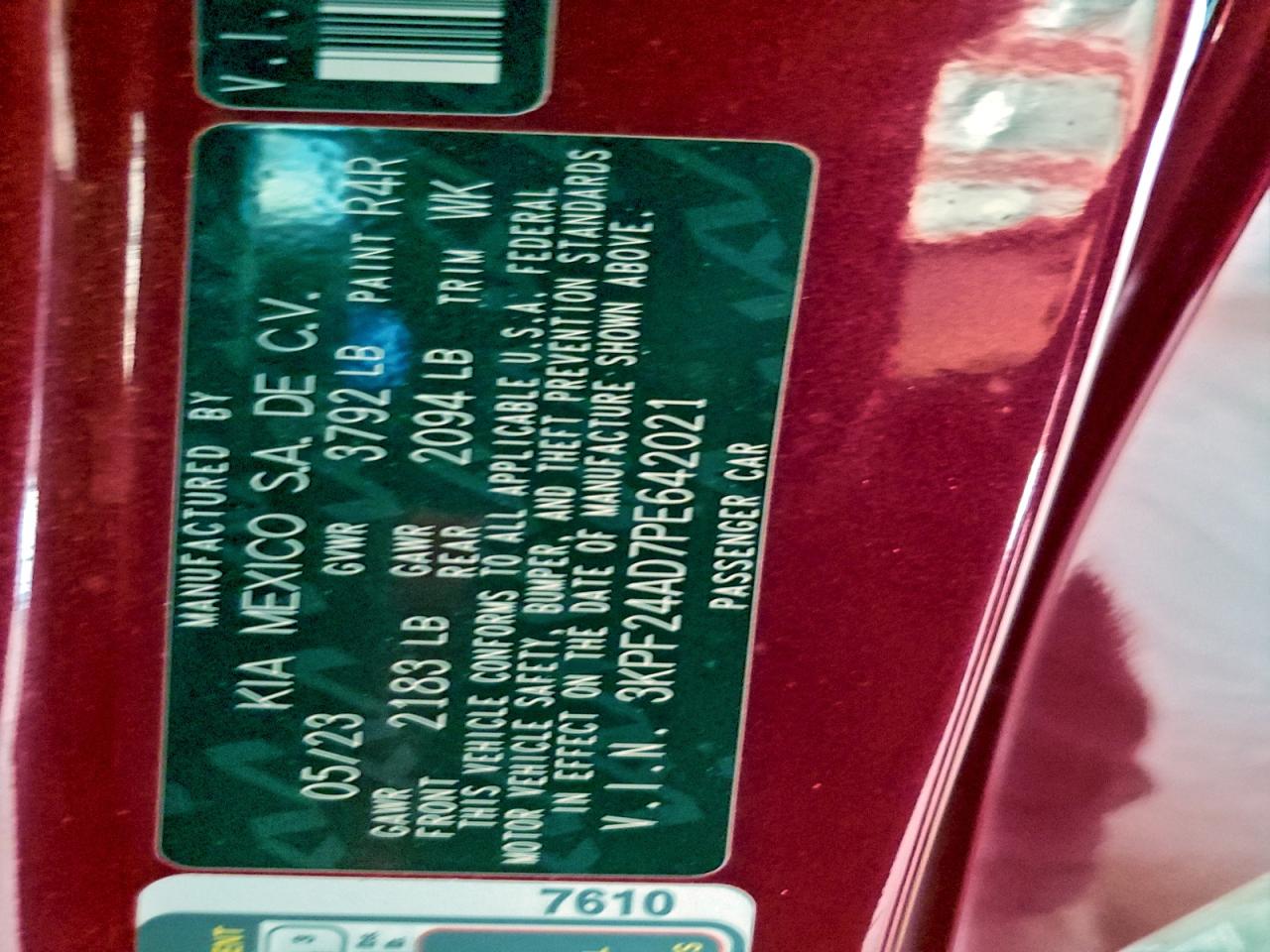 2023 Kia Forte Lx VIN: 3KPF24AD7PE642021 Lot: 94090395