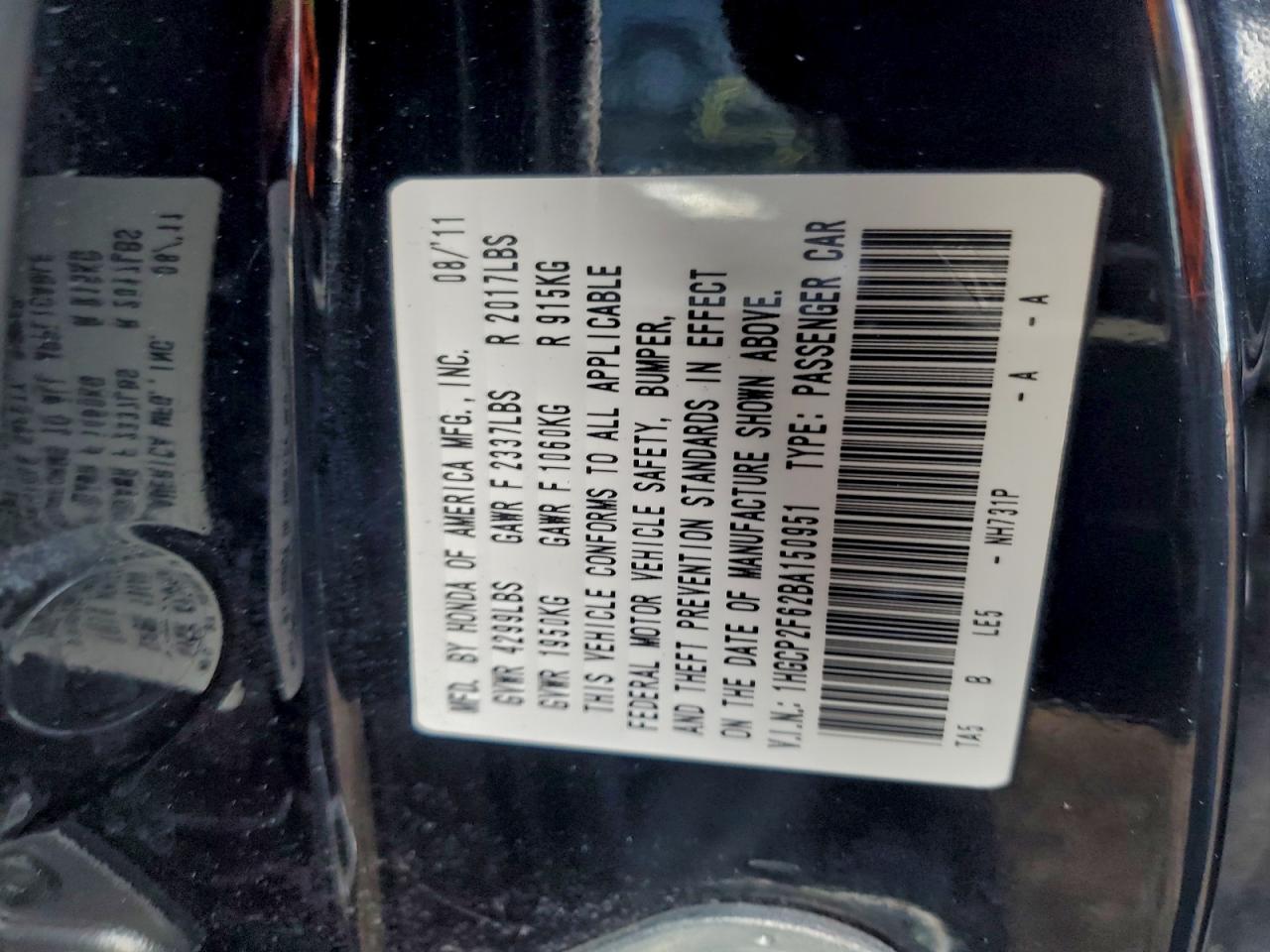 2011 Honda Accord Se VIN: 1HGCP2F62BA150951 Lot: 93384315