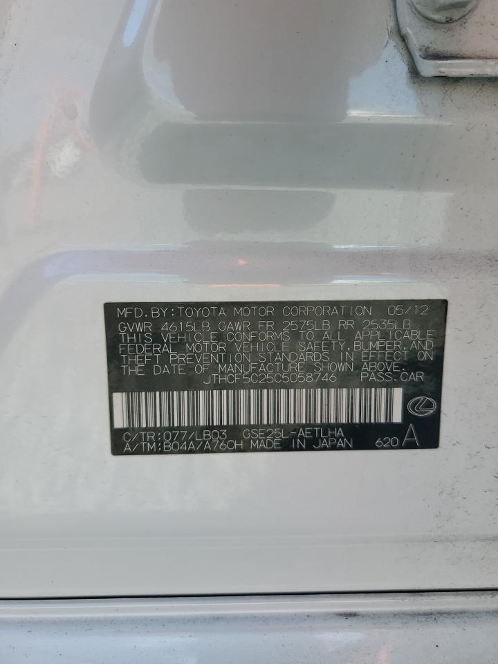 2012 Lexus Is 250 VIN: JTHCF5C25C5058746 Lot: 91370785