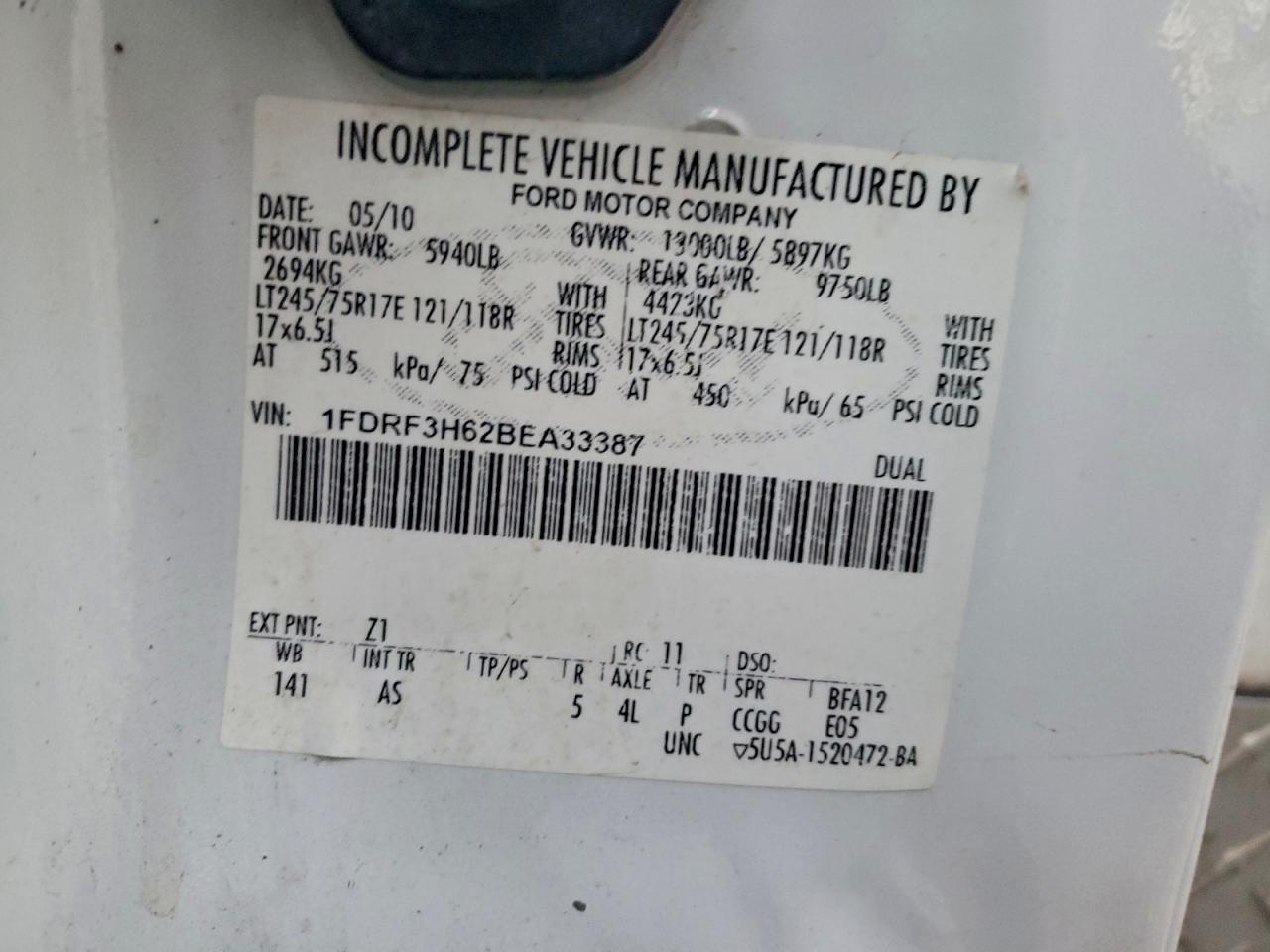 2011 Ford F350 Utility / Service Truck VIN: 1FDRF3H62BEA33387 Lot: 94233225