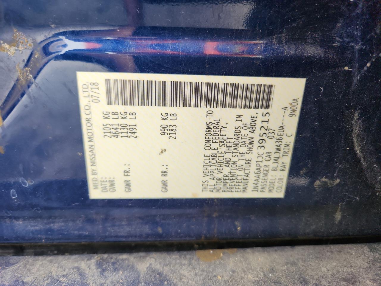 2018 Nissan Maxima 3.5S VIN: 1N4AA6AP1JC395215 Lot: 92681245