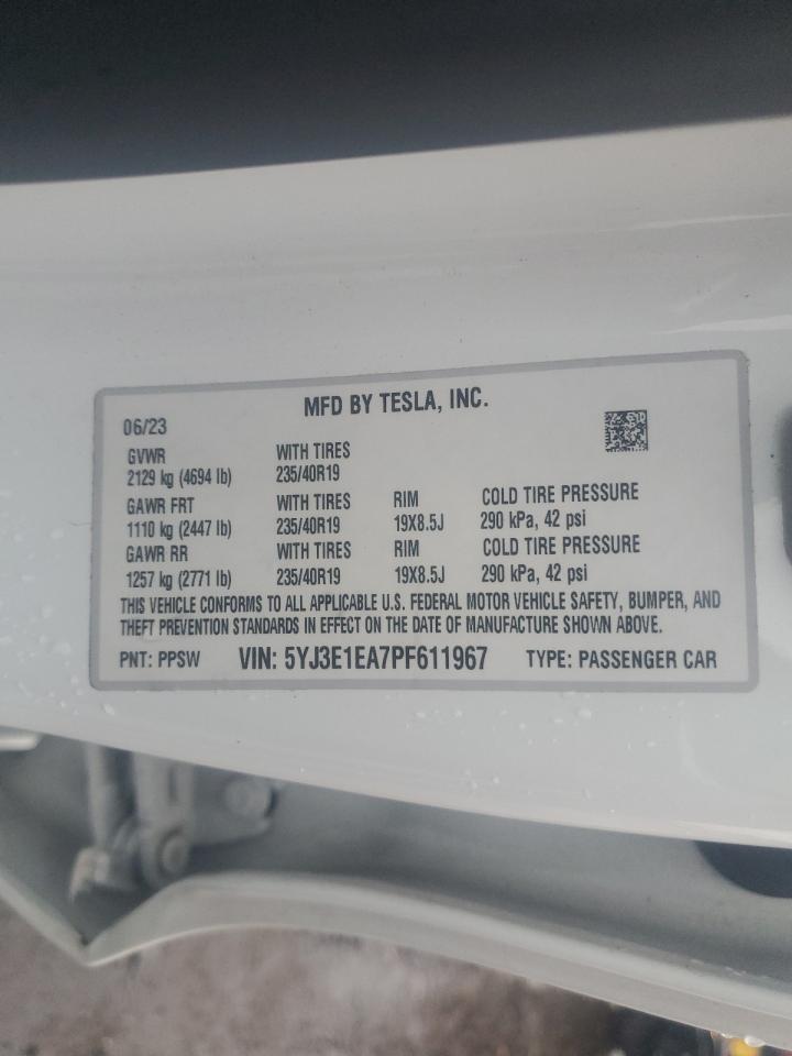 2023 Tesla Model 3 VIN: 5YJ3E1EA7PF611967 Lot: 93598625