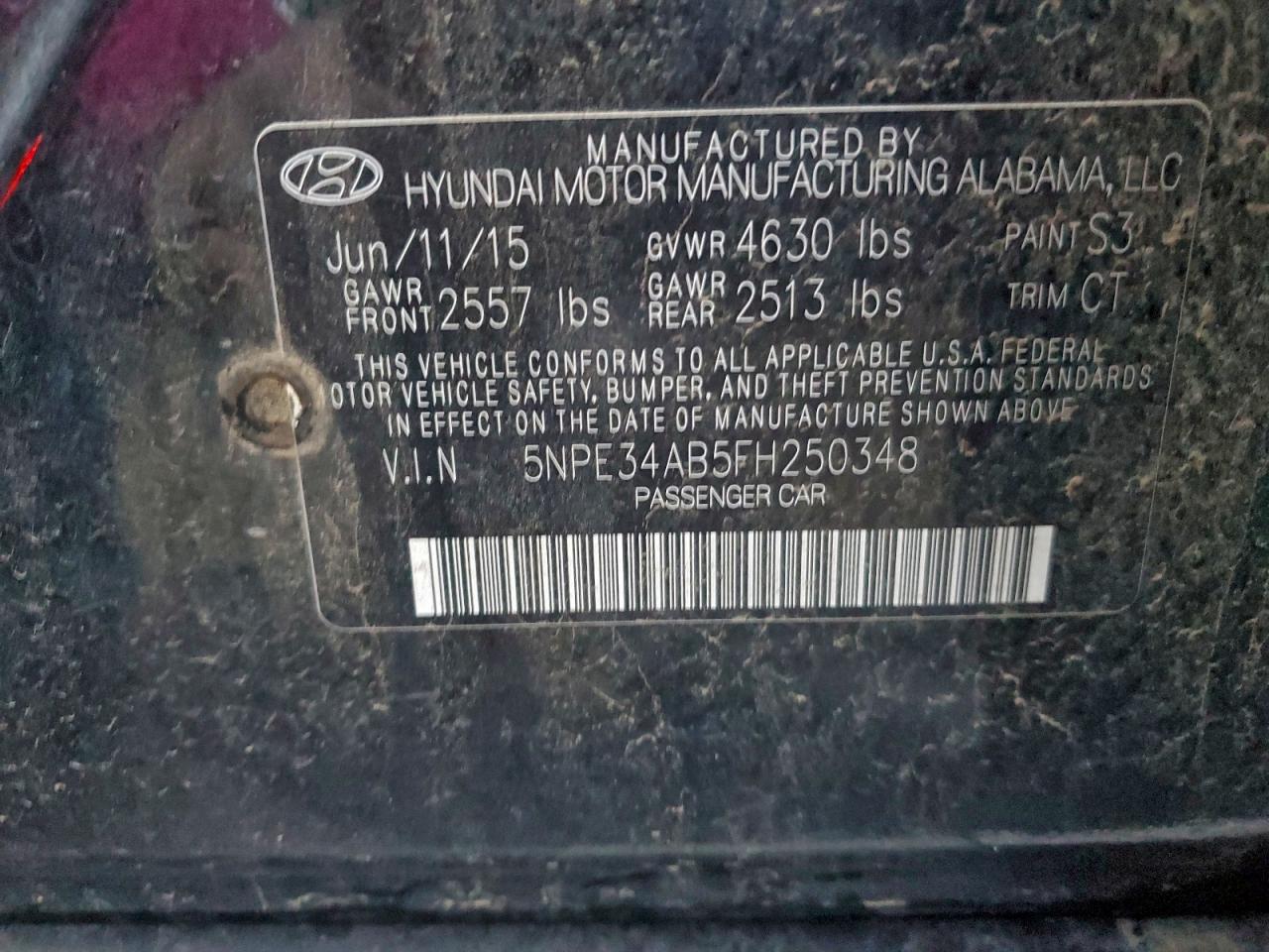 2015 Hyundai Sonata Sport VIN: 5NPE34AB5FH250348 Lot: 94080385