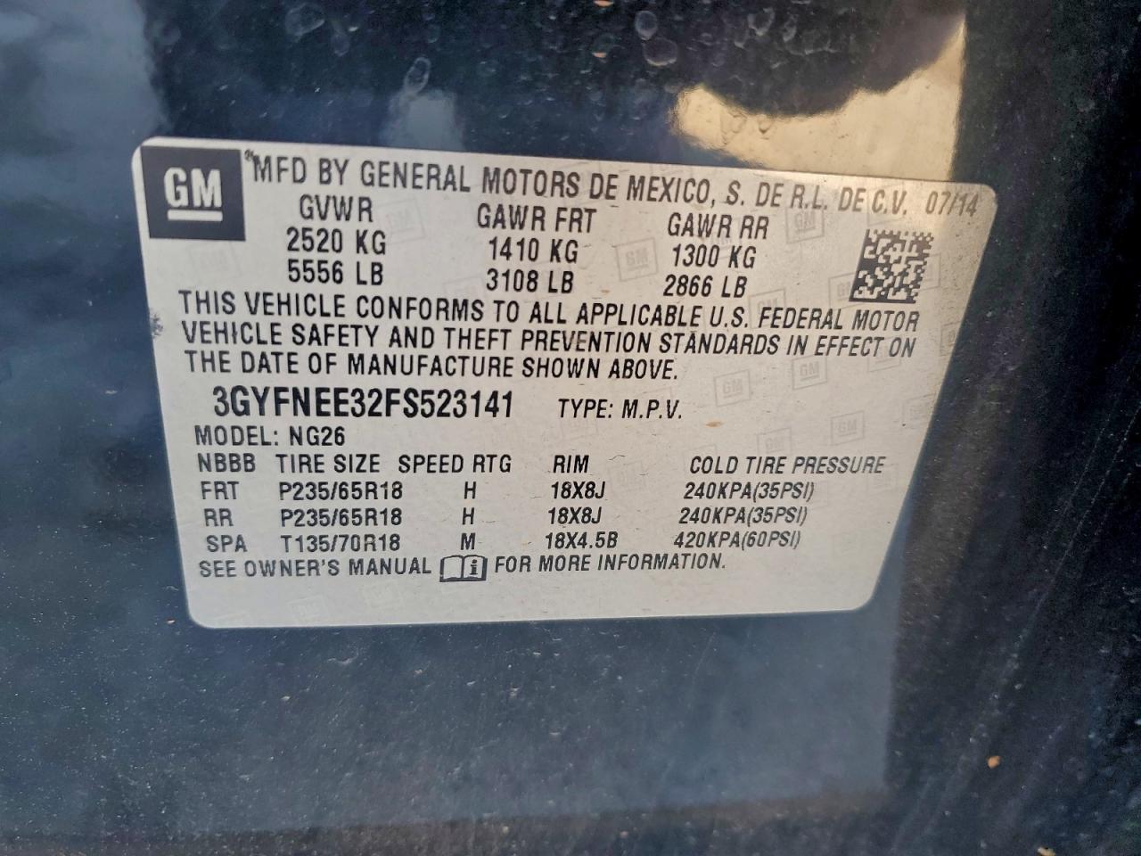 2015 Cadillac Srx Luxury Collection VIN: 3GYFNEE32FS523141 Lot: 92309735