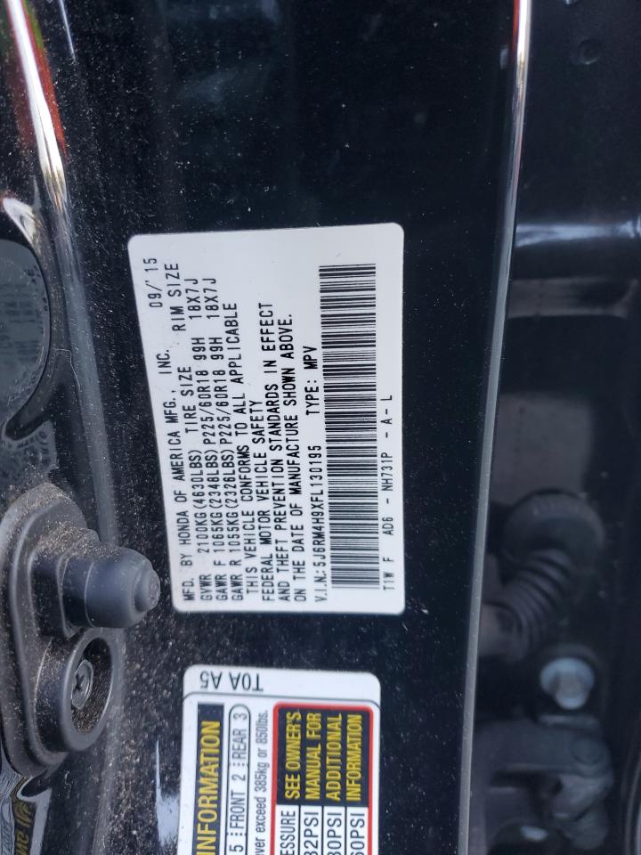 2015 Honda Cr-V Touring VIN: 5J6RM4H9XFL130195 Lot: 92020095