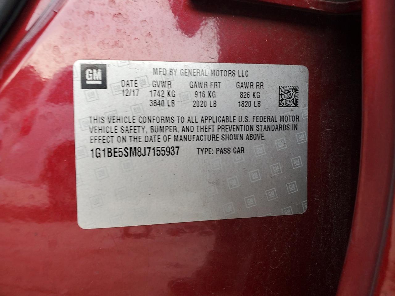 2018 Chevrolet Cruze Lt VIN: 1G1BE5SM8J7155937 Lot: 93269845