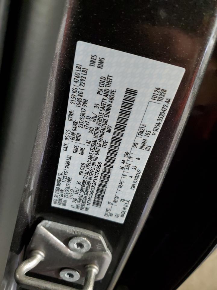 2015 Ford Escape Se VIN: 1FMCU9GX2FUC76296 Lot: 91189455