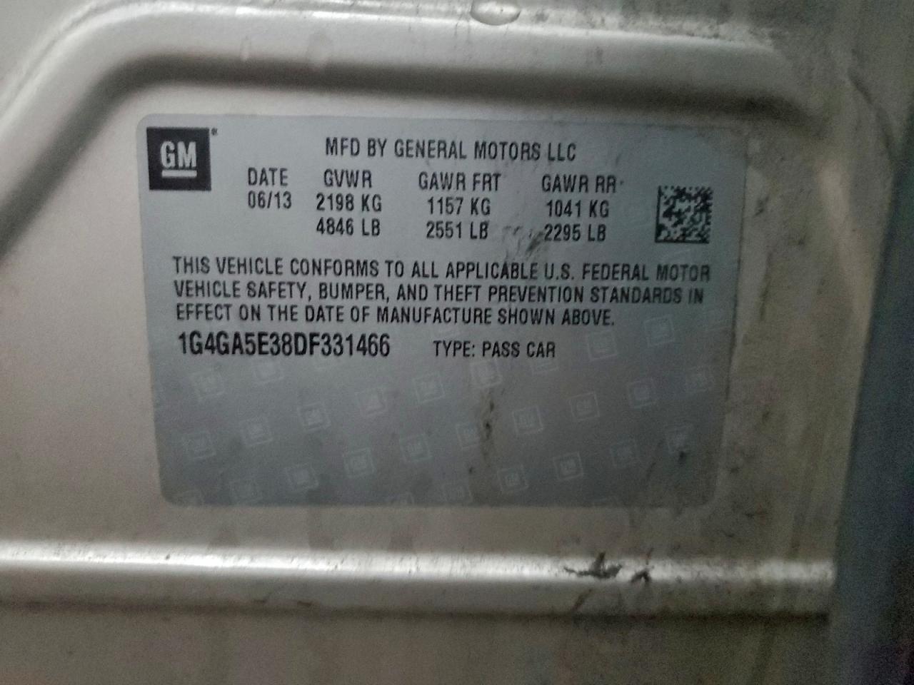 2013 Buick Lacrosse VIN: 1G4GA5E38DF331466 Lot: 93912265