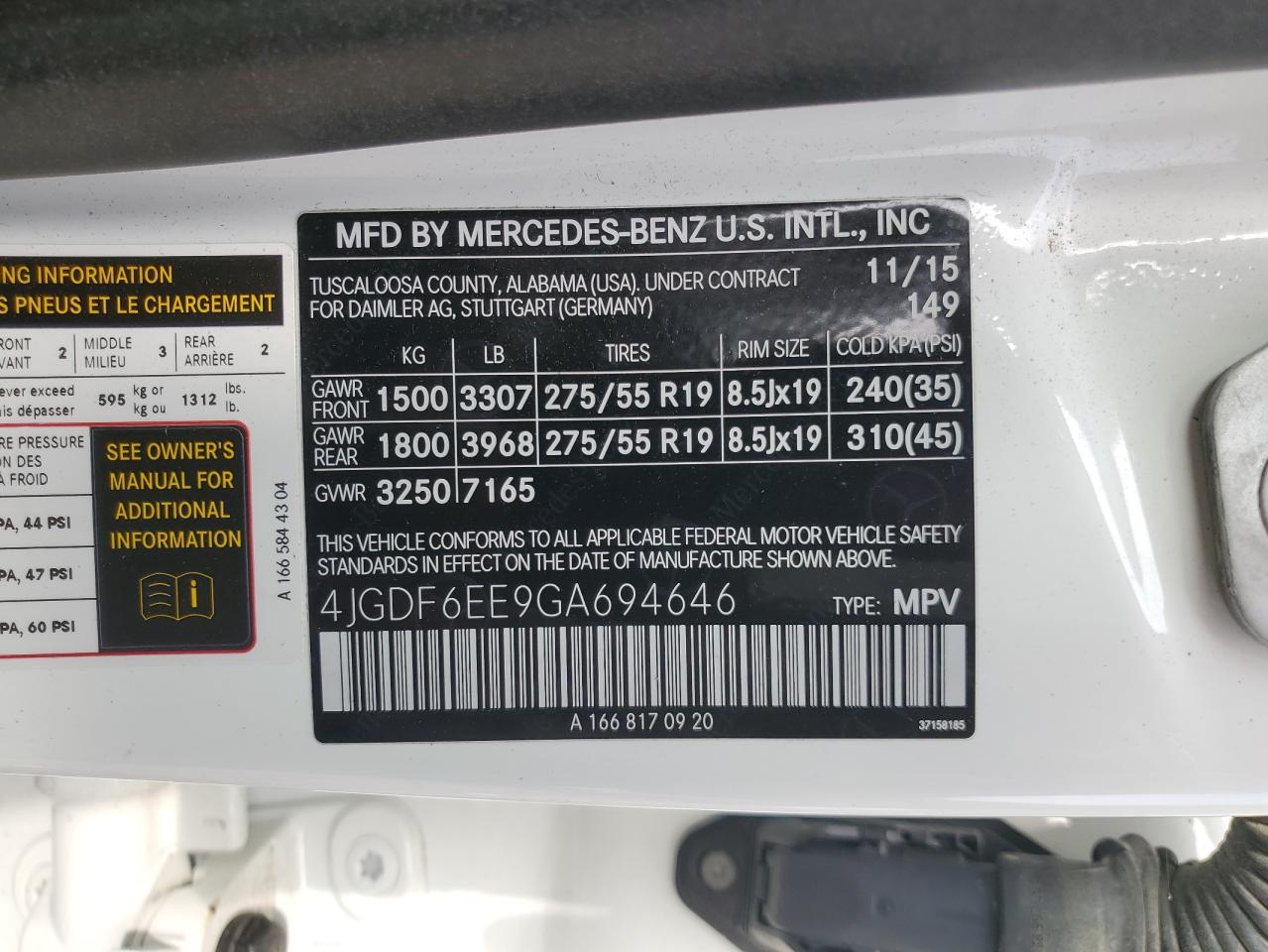 2016 Mercedes-Benz Gl 450 4Matic VIN: 4JGDF6EE9GA694646 Lot: 93487885