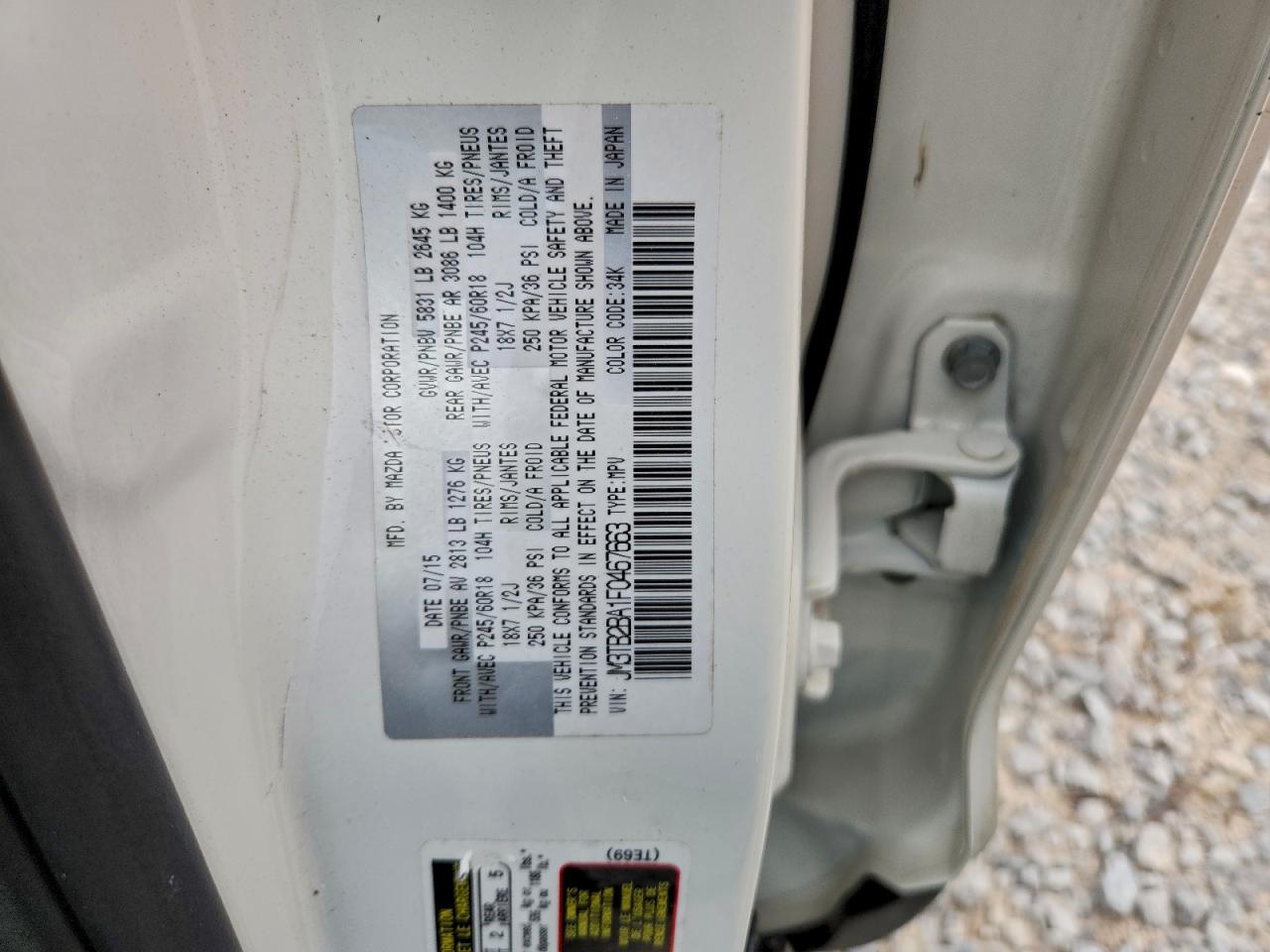 2015 Mazda Cx-9 Sport VIN: JM3TB2BA1F0467663 Lot: 94557655