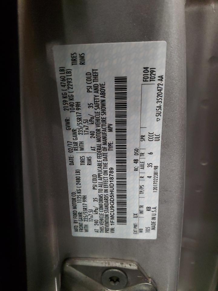 2017 Ford Escape Se VIN: 1FMCU9GD5HUD18789 Lot: 91667525