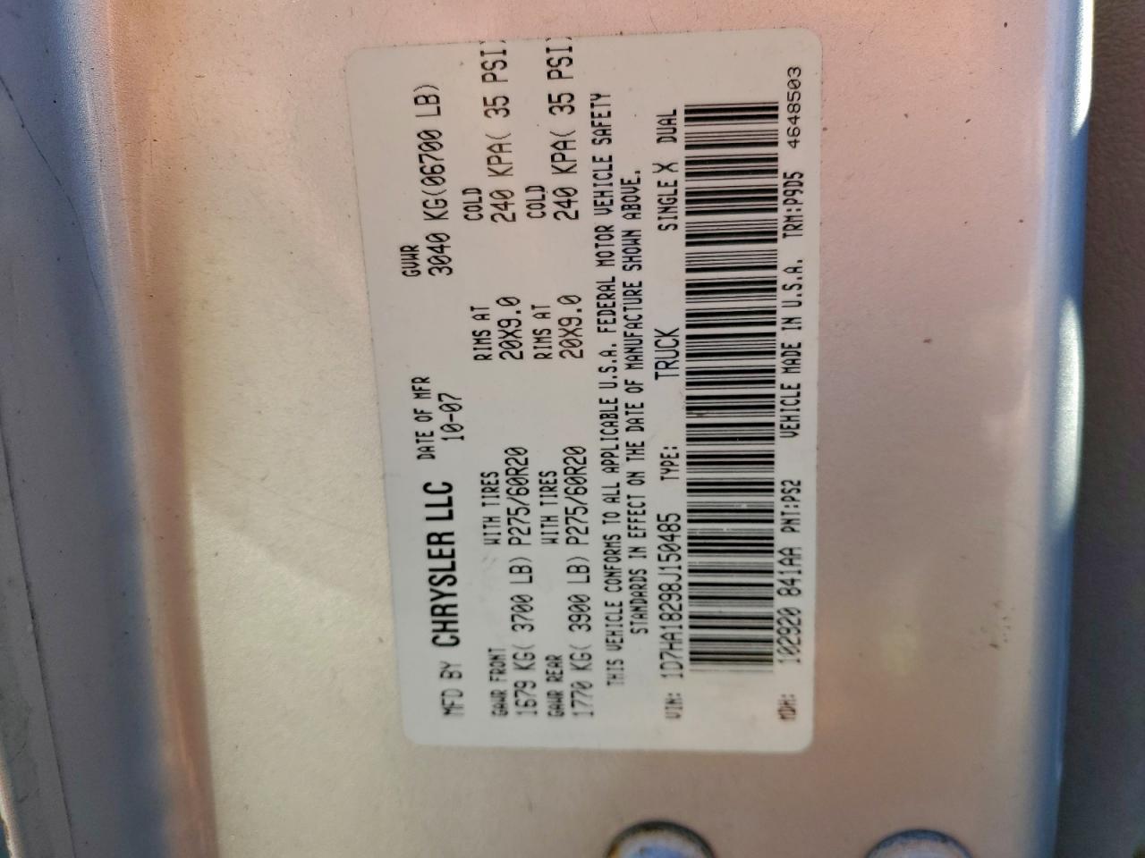 2008 Dodge Ram 1500 St VIN: 1D7HA18298J150485 Lot: 92764865