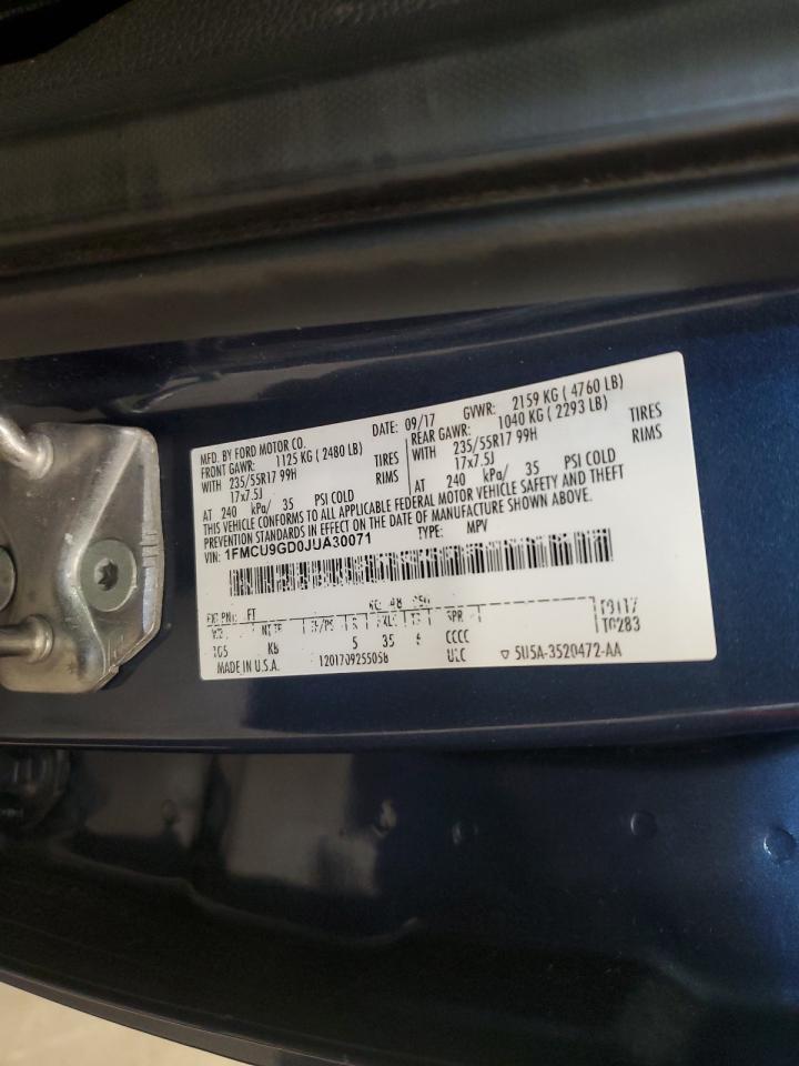 2018 Ford Escape Se VIN: 1FMCU9GD0JUA30071 Lot: 92655985