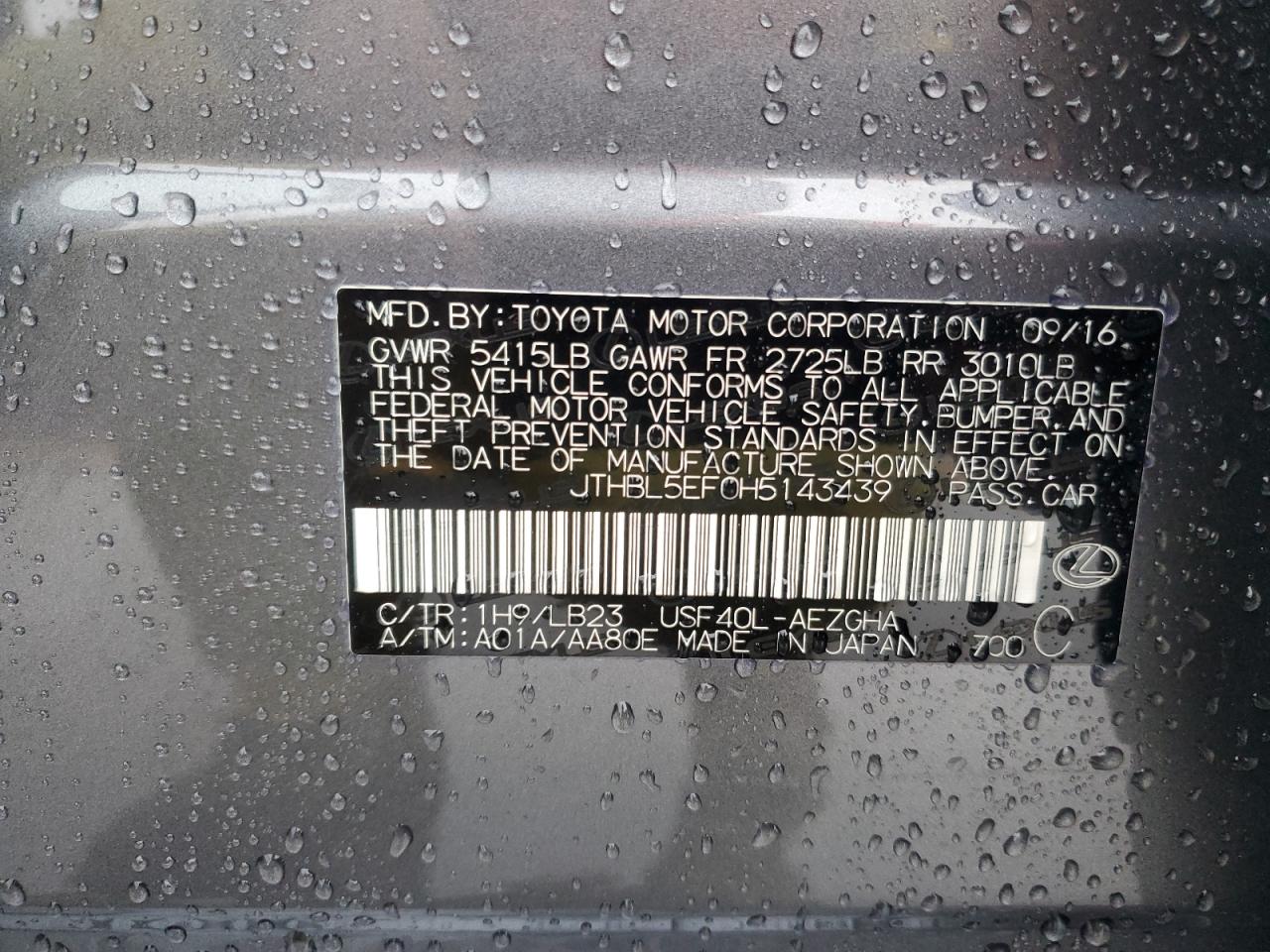 2017 Lexus Ls 460 VIN: JTHBL5EF0H5143439 Lot: 93292105