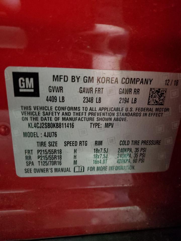 2019 Buick Encore Sport Touring VIN: KL4CJ2SB0KB811416 Lot: 92392815