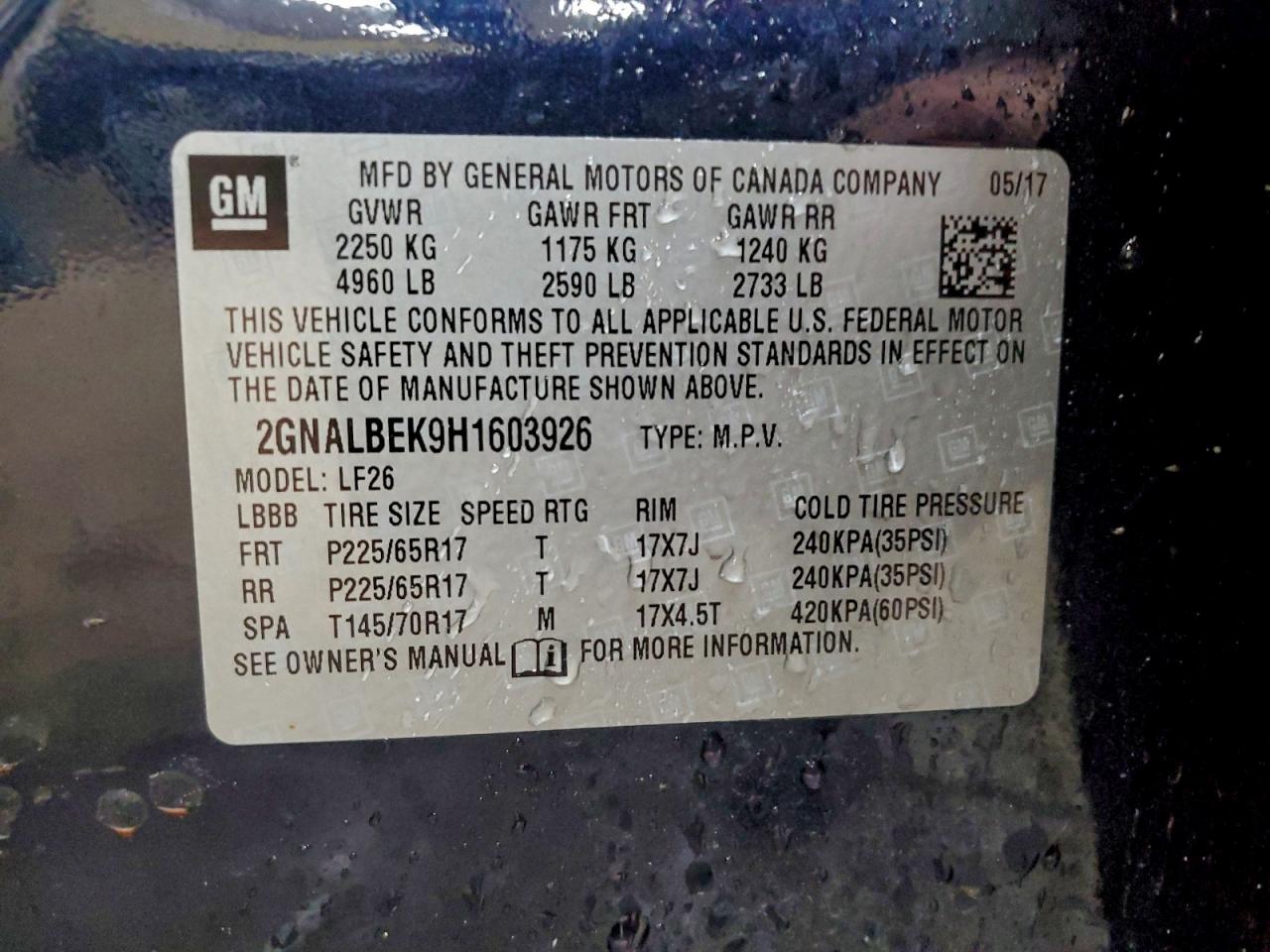 2017 Chevrolet Equinox Ls VIN: 2GNALBEK9H1603926 Lot: 94466985