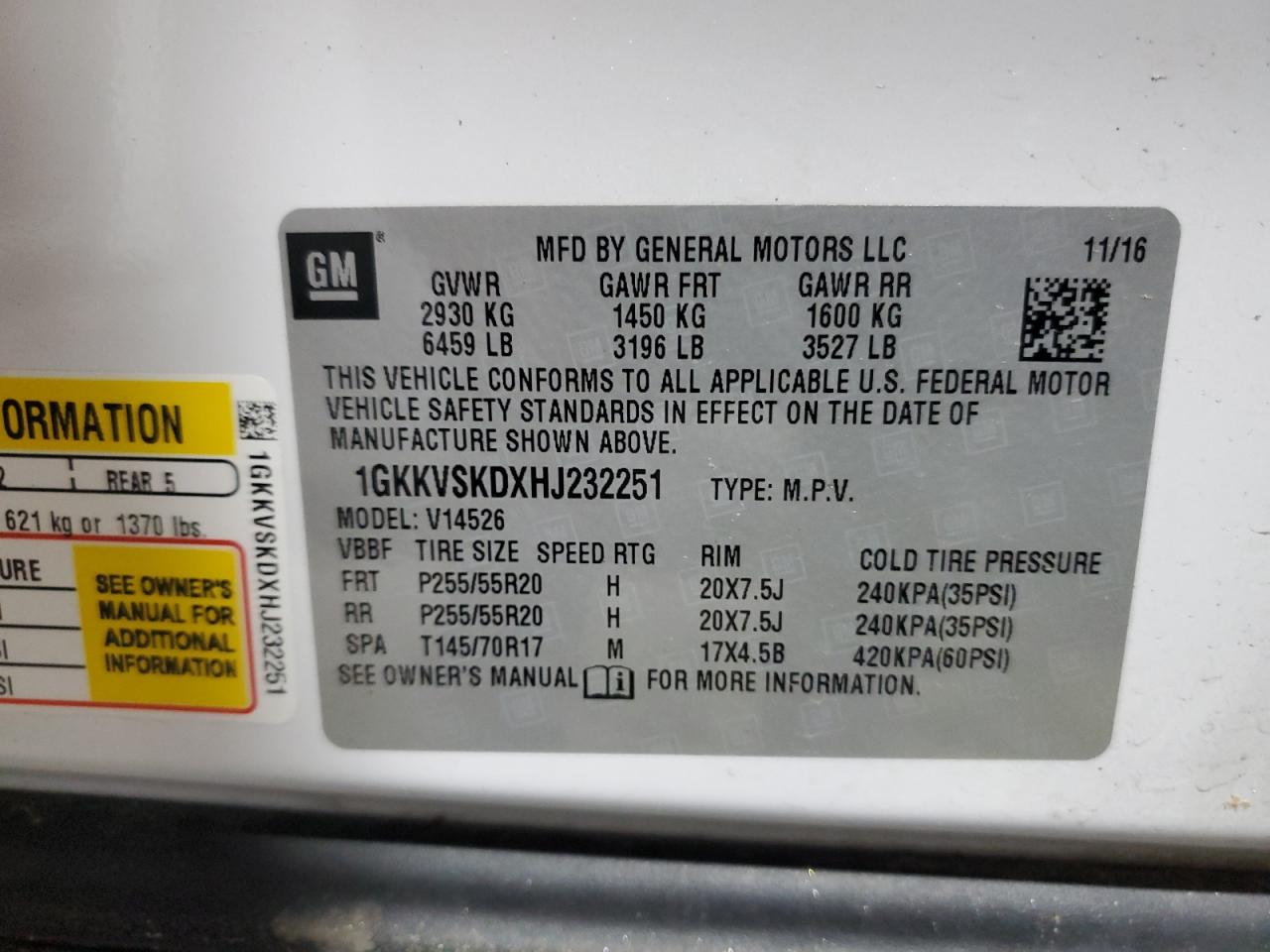 2017 GMC Acadia Limited Slt-2 VIN: 1GKKVSKDXHJ232251 Lot: 87462765