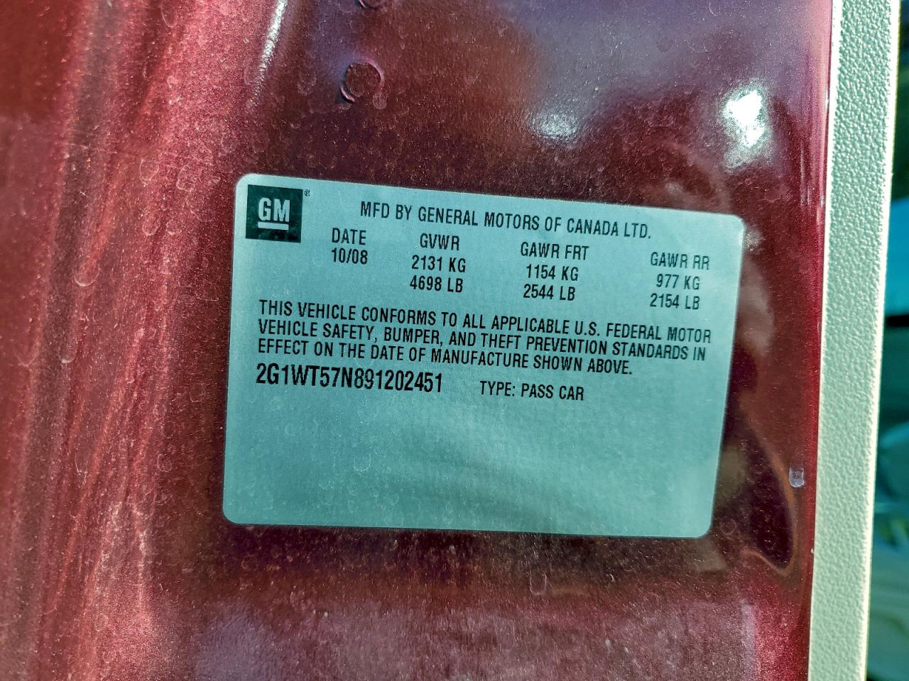 2009 Chevrolet Impala 1Lt VIN: 2G1WT57N891202451 Lot: 94285165